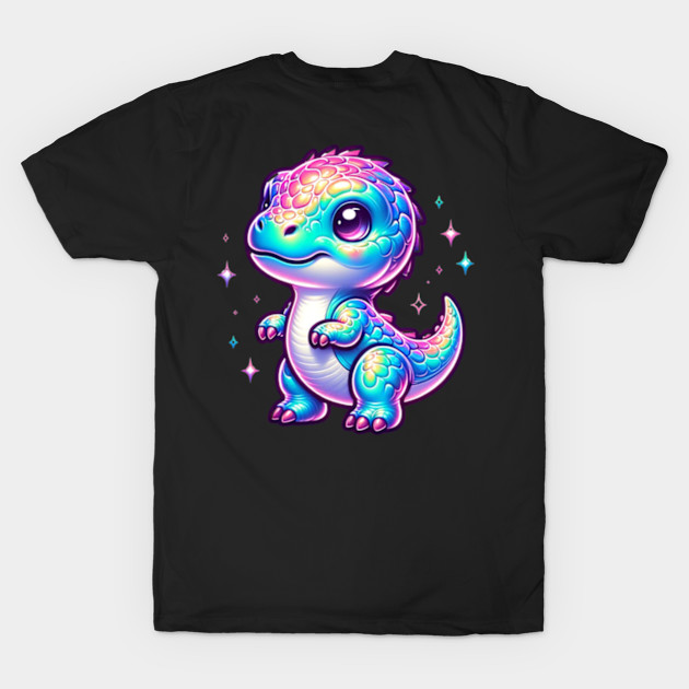 Chibi Baby Dino Neon Holographic Colorful Kawaii by Lavender Celeste